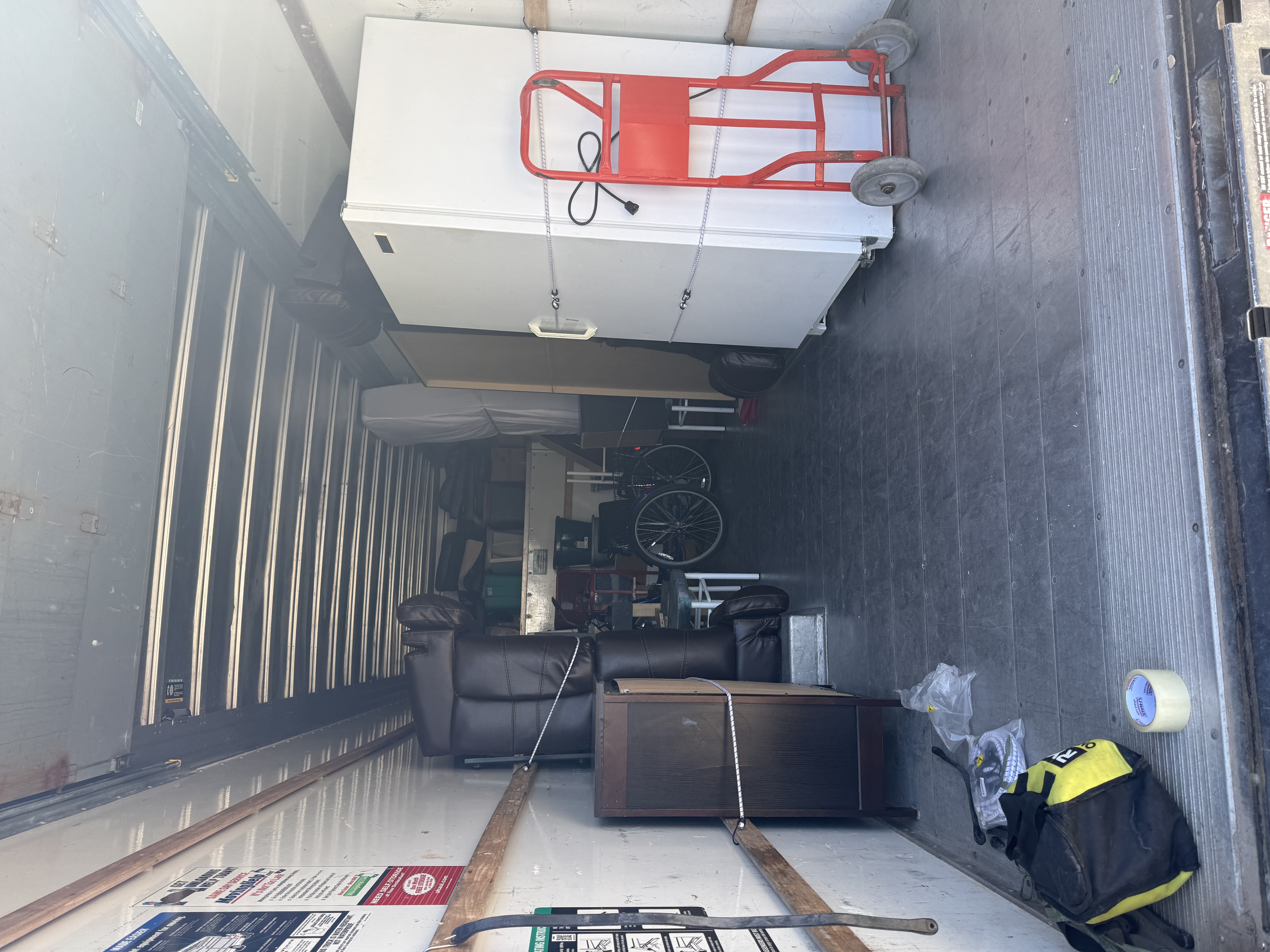 Household items secured inside a moving truck